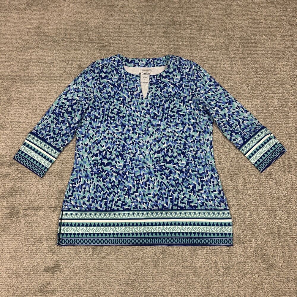 Coolibar St Lucia Tunic Top Womens Large UPF 50+ Blue Beach Resort Vacation